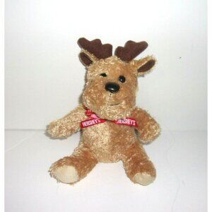 Galerie Hersheys Tan Reindeer Red Ribbon Bow Plush Animal Toy Sitting 6"